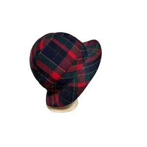 AVOCA‎ Hand Weavers 100%  WOOL Red Green Navy Plaid Bucket Hat M preppy hipster